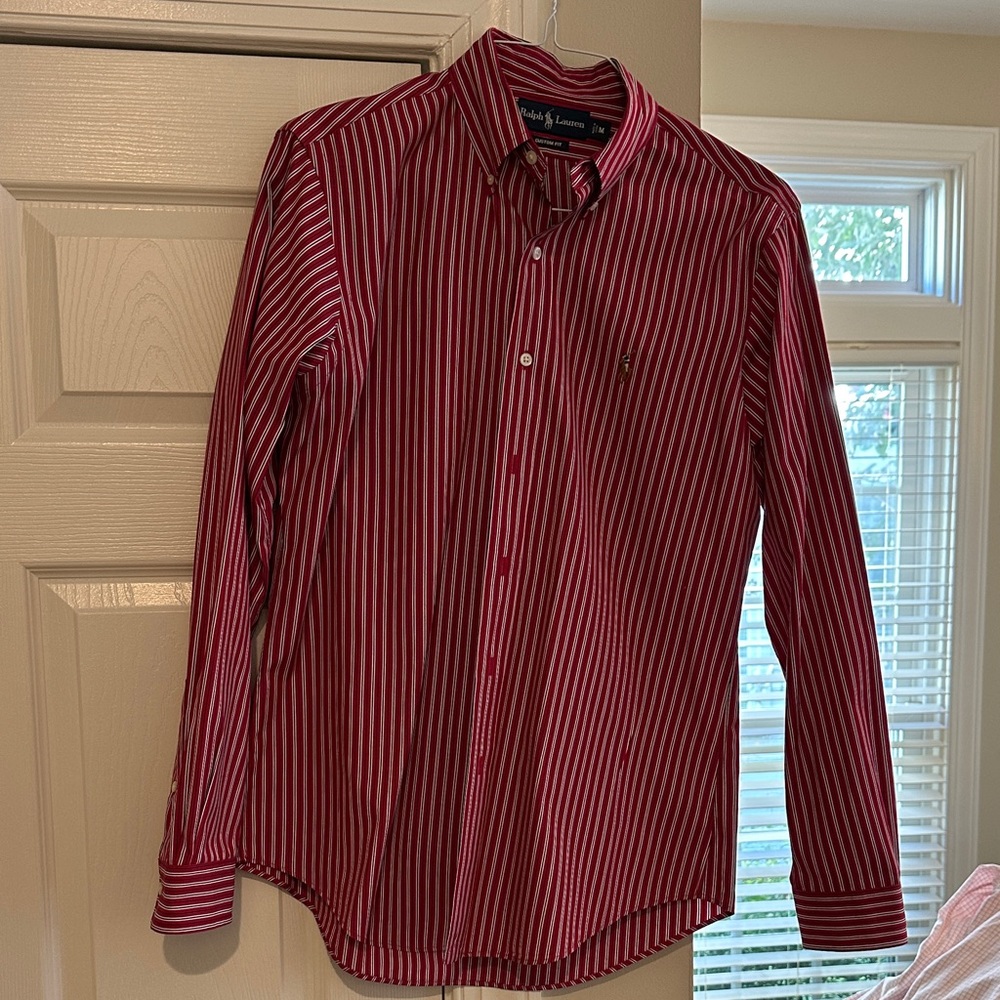 Ralph Lauren Men's Red and White Striped Shirt